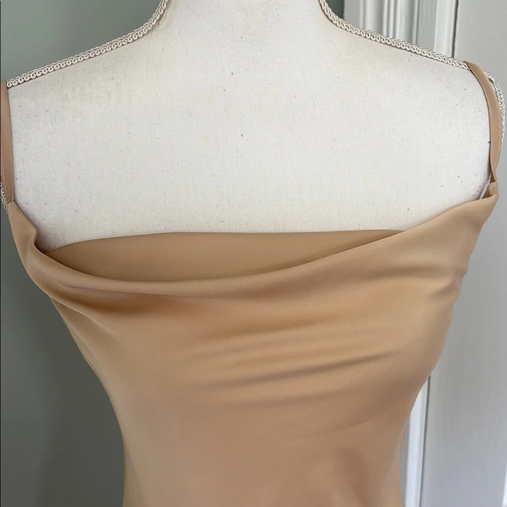 Elegant Strapless Tan Dress - Picture 2 of 5